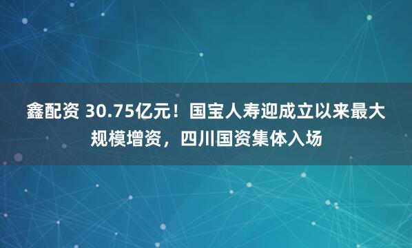 鑫配资 30.75亿元！国宝人寿迎成立以来最大规模增资，四川国资集体入场